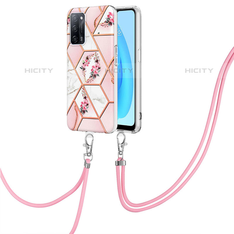 Handyhülle Silikon Hülle Gummi Schutzhülle Flexible Modisch Muster mit Schlüsselband Lanyard Y02B für Oppo A53s 5G