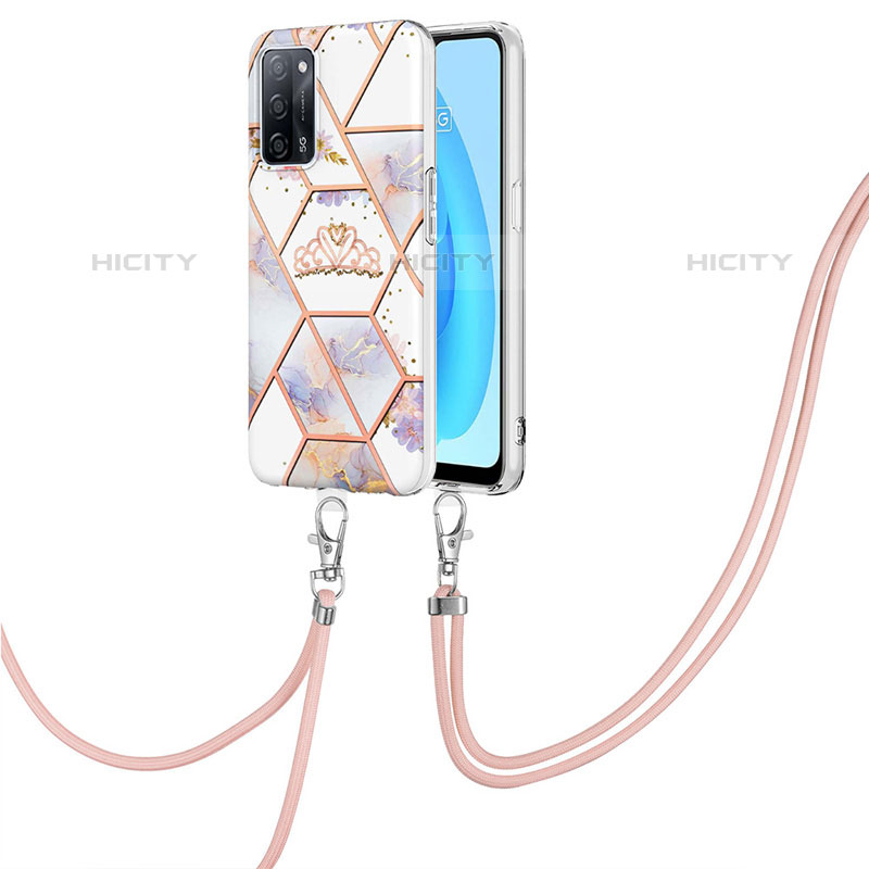 Handyhülle Silikon Hülle Gummi Schutzhülle Flexible Modisch Muster mit Schlüsselband Lanyard Y02B für Oppo A53s 5G