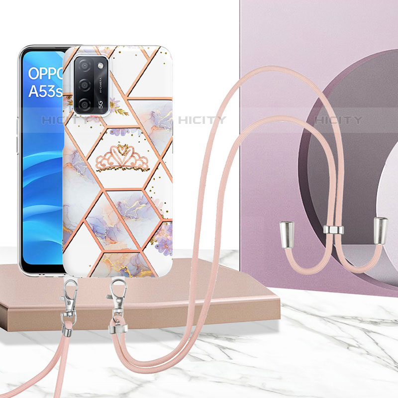 Handyhülle Silikon Hülle Gummi Schutzhülle Flexible Modisch Muster mit Schlüsselband Lanyard Y02B für Oppo A53s 5G