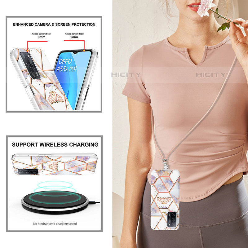 Handyhülle Silikon Hülle Gummi Schutzhülle Flexible Modisch Muster mit Schlüsselband Lanyard Y02B für Oppo A53s 5G groß