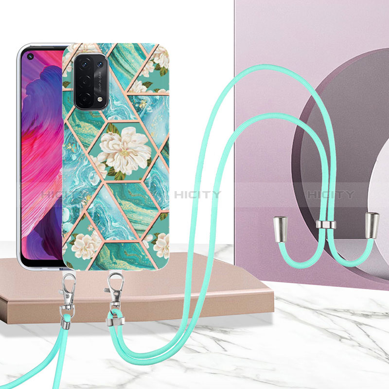 Handyhülle Silikon Hülle Gummi Schutzhülle Flexible Modisch Muster mit Schlüsselband Lanyard Y02B für Oppo A54 5G groß