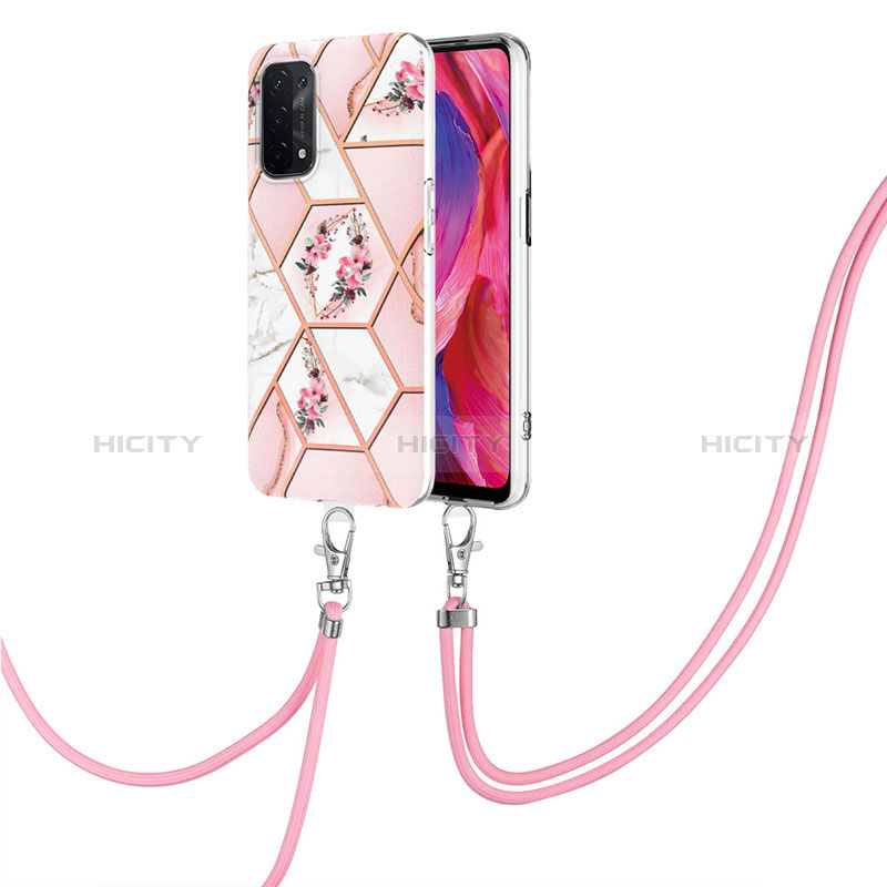 Handyhülle Silikon Hülle Gummi Schutzhülle Flexible Modisch Muster mit Schlüsselband Lanyard Y02B für Oppo A54 5G Rosa