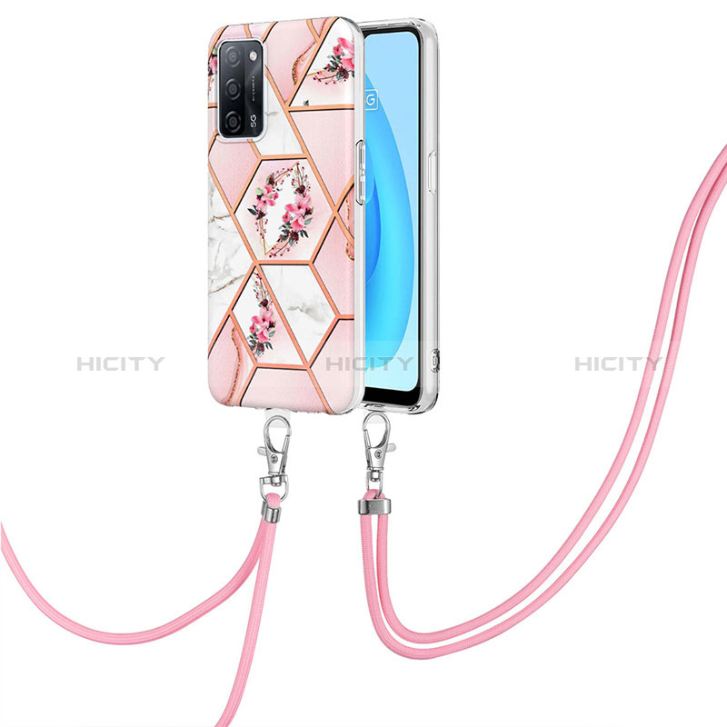 Handyhülle Silikon Hülle Gummi Schutzhülle Flexible Modisch Muster mit Schlüsselband Lanyard Y02B für Oppo A56 5G