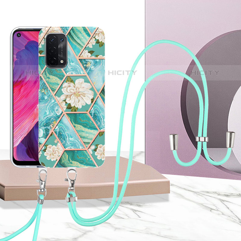 Handyhülle Silikon Hülle Gummi Schutzhülle Flexible Modisch Muster mit Schlüsselband Lanyard Y02B für Oppo A93 5G groß