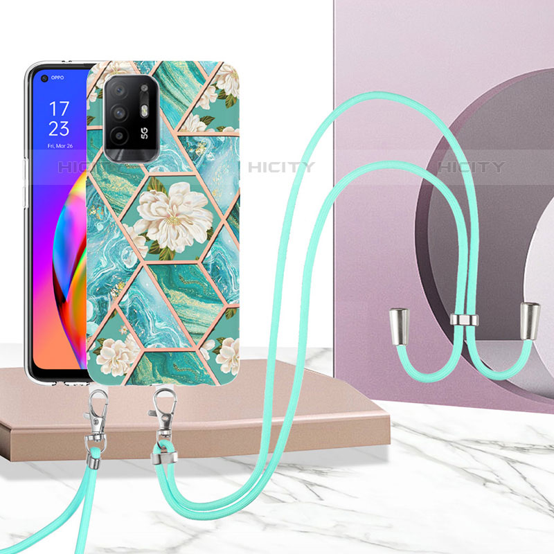 Handyhülle Silikon Hülle Gummi Schutzhülle Flexible Modisch Muster mit Schlüsselband Lanyard Y02B für Oppo Reno5 Z 5G