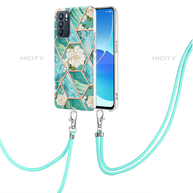 Handyhülle Silikon Hülle Gummi Schutzhülle Flexible Modisch Muster mit Schlüsselband Lanyard Y02B für Oppo Reno6 5G groß