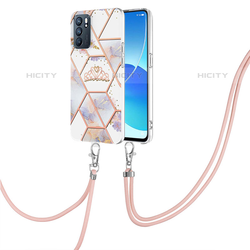 Handyhülle Silikon Hülle Gummi Schutzhülle Flexible Modisch Muster mit Schlüsselband Lanyard Y02B für Oppo Reno6 5G groß