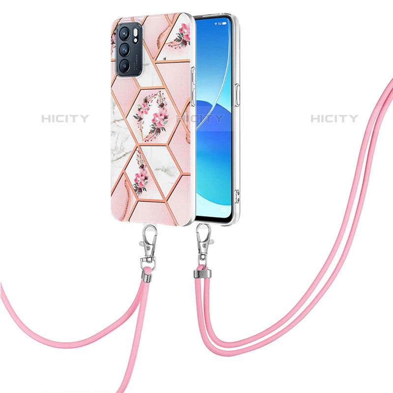 Handyhülle Silikon Hülle Gummi Schutzhülle Flexible Modisch Muster mit Schlüsselband Lanyard Y02B für Oppo Reno6 5G groß