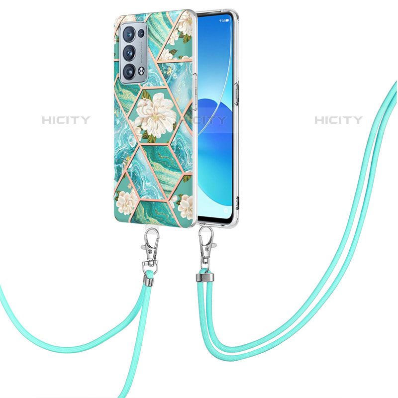 Handyhülle Silikon Hülle Gummi Schutzhülle Flexible Modisch Muster mit Schlüsselband Lanyard Y02B für Oppo Reno6 Pro 5G groß