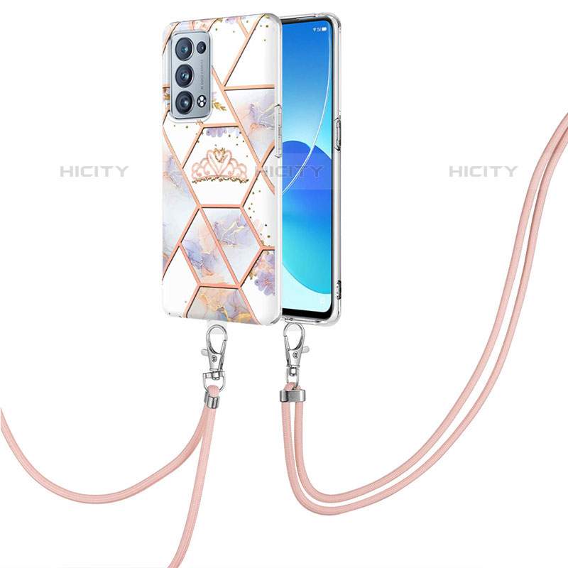 Handyhülle Silikon Hülle Gummi Schutzhülle Flexible Modisch Muster mit Schlüsselband Lanyard Y02B für Oppo Reno6 Pro+ Plus 5G groß