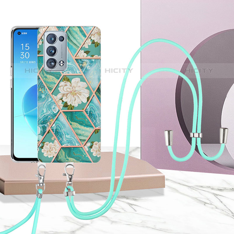 Handyhülle Silikon Hülle Gummi Schutzhülle Flexible Modisch Muster mit Schlüsselband Lanyard Y02B für Oppo Reno6 Pro+ Plus 5G groß