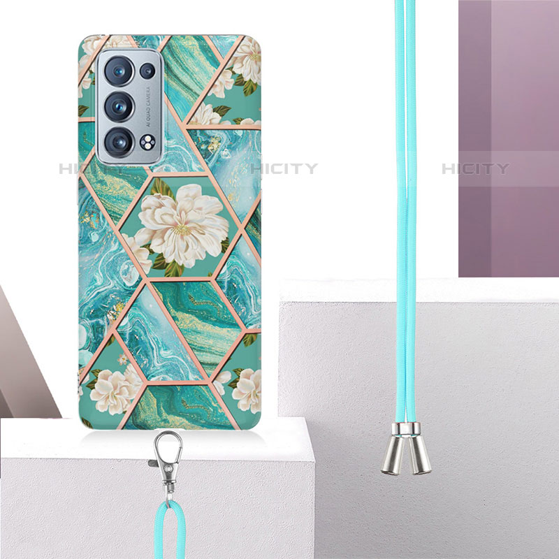 Handyhülle Silikon Hülle Gummi Schutzhülle Flexible Modisch Muster mit Schlüsselband Lanyard Y02B für Oppo Reno6 Pro+ Plus 5G groß