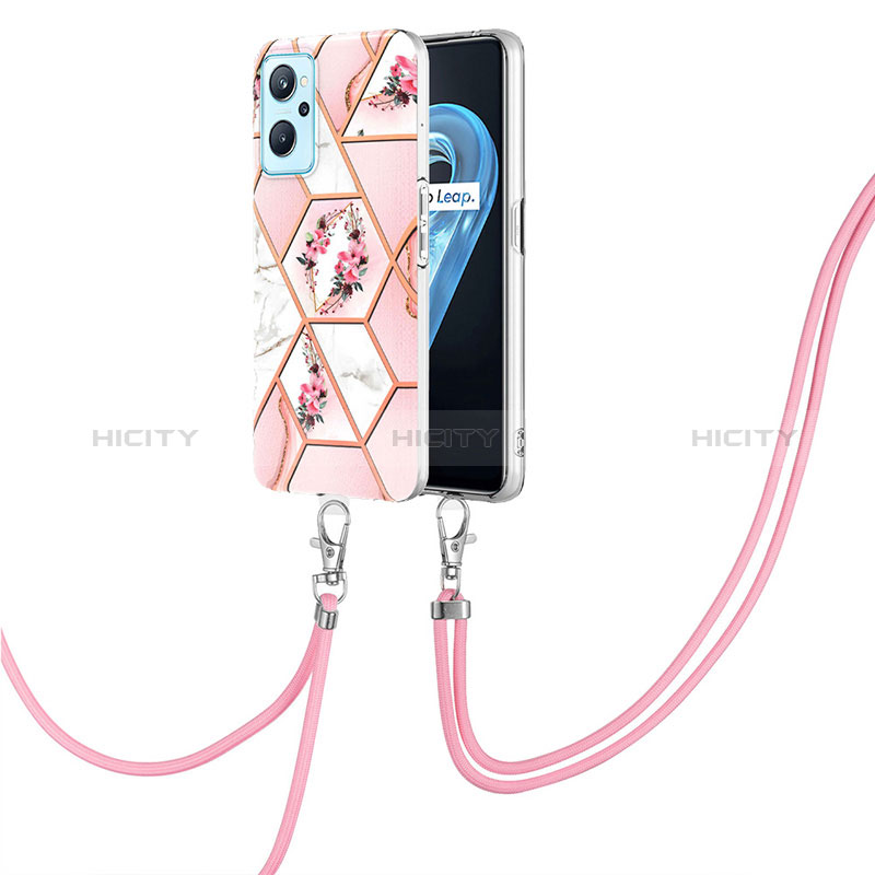 Handyhülle Silikon Hülle Gummi Schutzhülle Flexible Modisch Muster mit Schlüsselband Lanyard Y02B für Realme 9i 4G Rosa