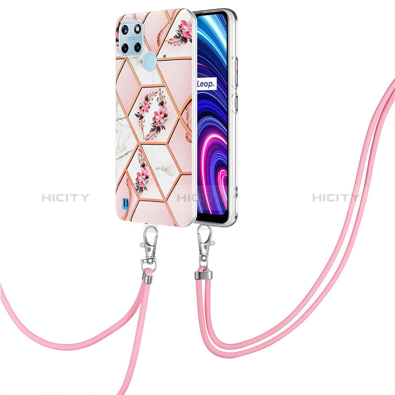 Handyhülle Silikon Hülle Gummi Schutzhülle Flexible Modisch Muster mit Schlüsselband Lanyard Y02B für Realme C21Y Rosa