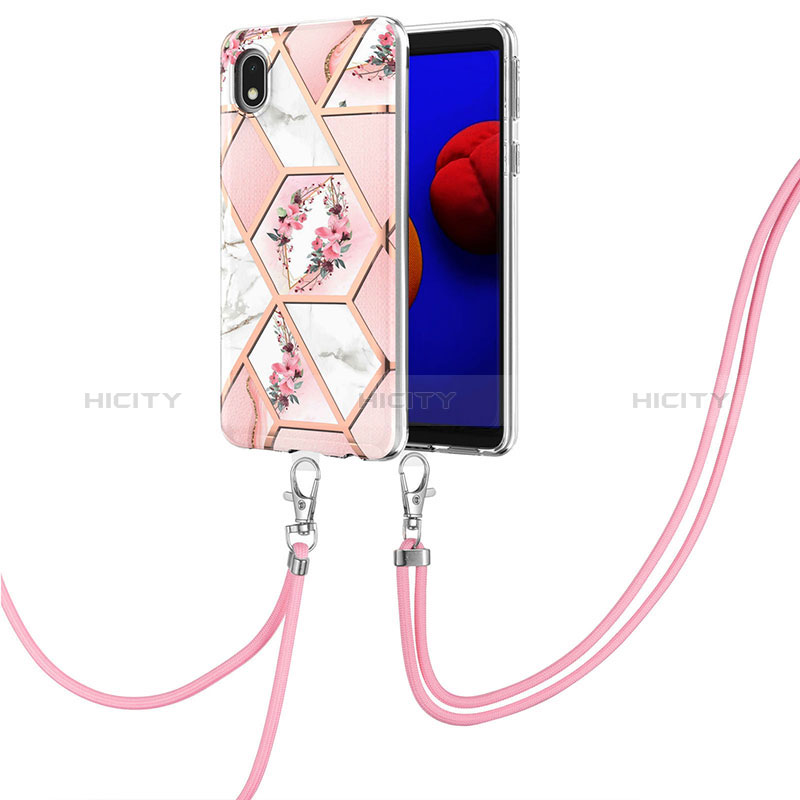 Handyhülle Silikon Hülle Gummi Schutzhülle Flexible Modisch Muster mit Schlüsselband Lanyard Y02B für Samsung Galaxy A01 Core