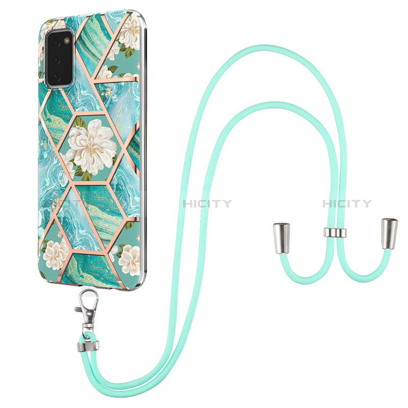 Handyhülle Silikon Hülle Gummi Schutzhülle Flexible Modisch Muster mit Schlüsselband Lanyard Y02B für Samsung Galaxy A02s