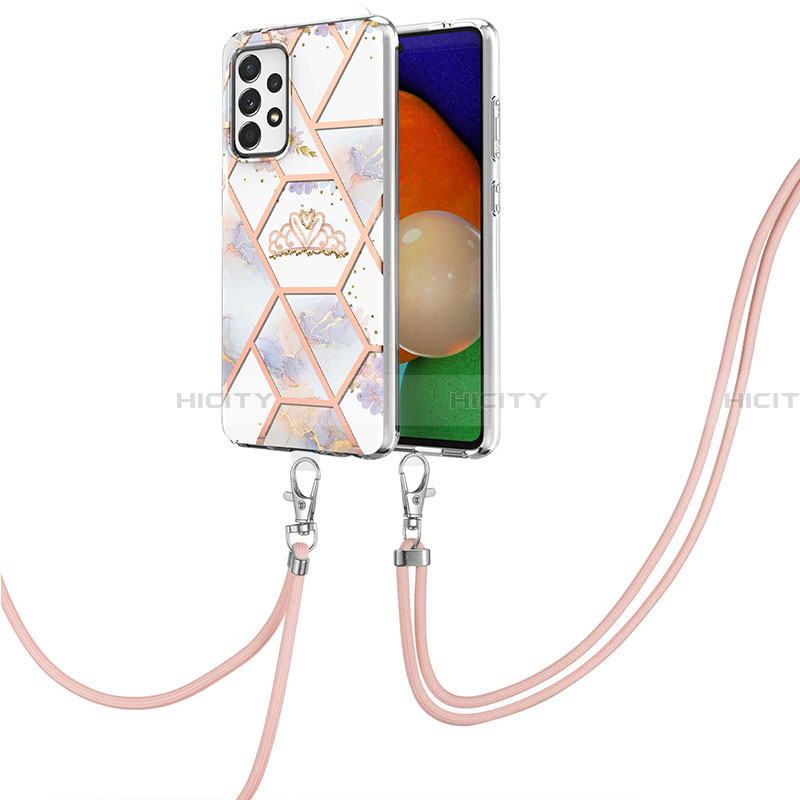 Handyhülle Silikon Hülle Gummi Schutzhülle Flexible Modisch Muster mit Schlüsselband Lanyard Y02B für Samsung Galaxy A13 4G Grau