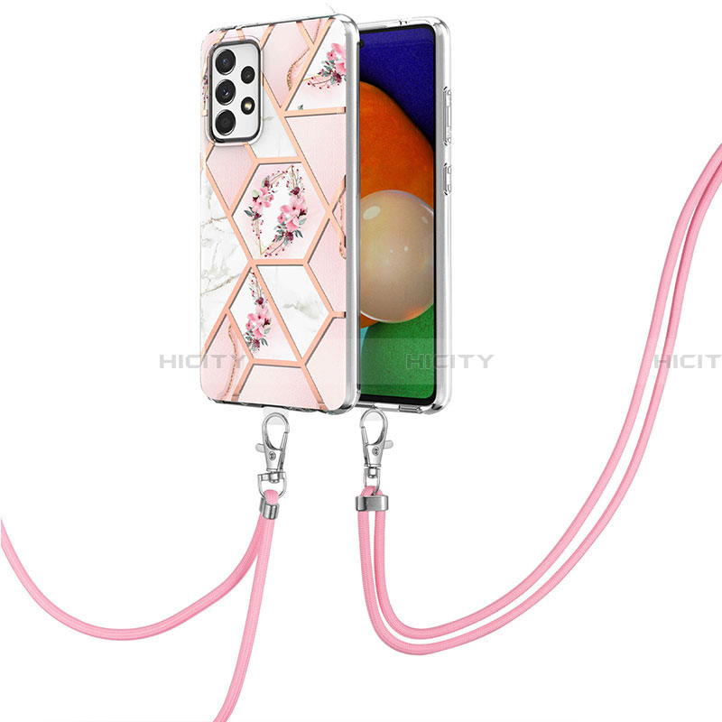 Handyhülle Silikon Hülle Gummi Schutzhülle Flexible Modisch Muster mit Schlüsselband Lanyard Y02B für Samsung Galaxy A13 4G Rosa Plus