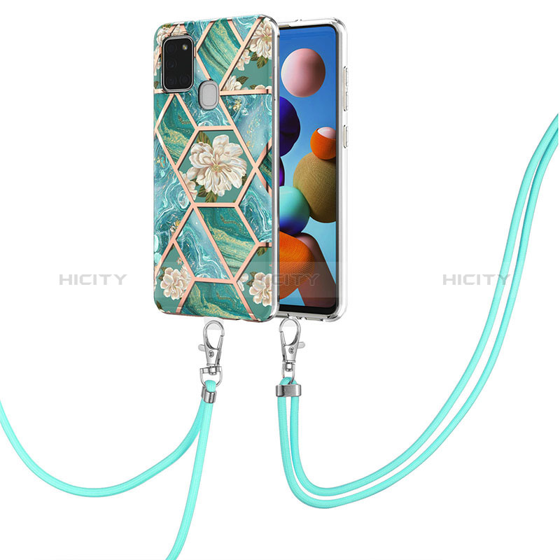 Handyhülle Silikon Hülle Gummi Schutzhülle Flexible Modisch Muster mit Schlüsselband Lanyard Y02B für Samsung Galaxy A21s groß