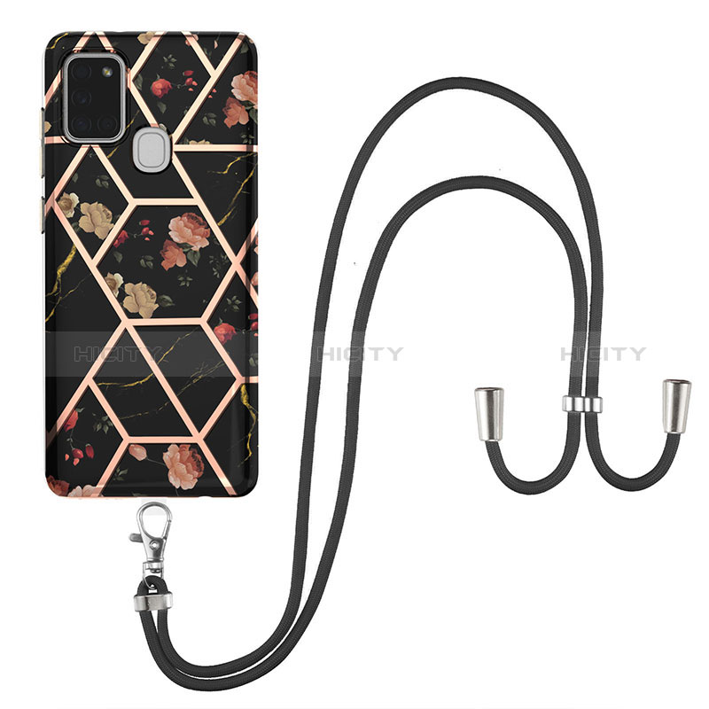 Handyhülle Silikon Hülle Gummi Schutzhülle Flexible Modisch Muster mit Schlüsselband Lanyard Y02B für Samsung Galaxy A21s groß