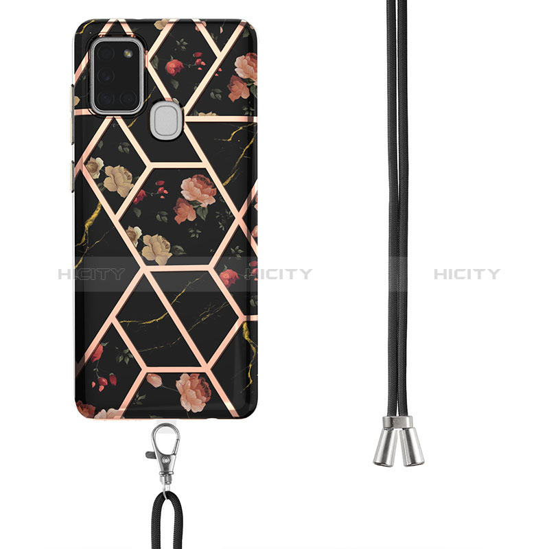 Handyhülle Silikon Hülle Gummi Schutzhülle Flexible Modisch Muster mit Schlüsselband Lanyard Y02B für Samsung Galaxy A21s groß