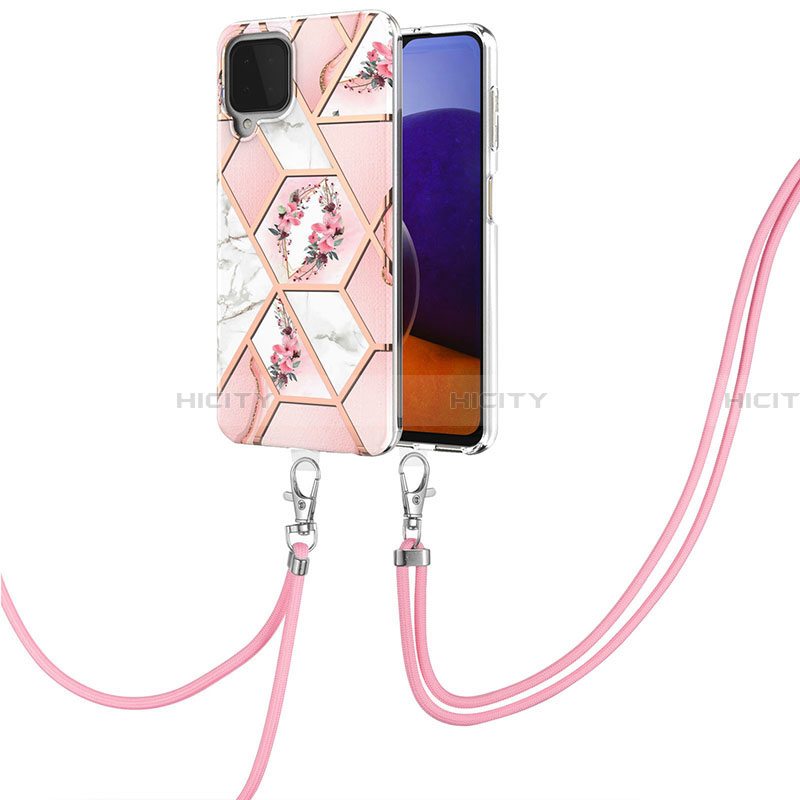 Handyhülle Silikon Hülle Gummi Schutzhülle Flexible Modisch Muster mit Schlüsselband Lanyard Y02B für Samsung Galaxy A22 4G groß