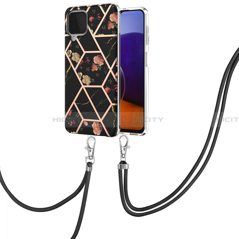 Handyhülle Silikon Hülle Gummi Schutzhülle Flexible Modisch Muster mit Schlüsselband Lanyard Y02B für Samsung Galaxy A22 4G groß