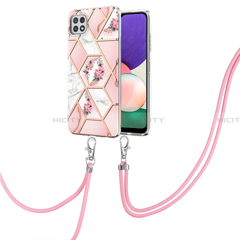 Handyhülle Silikon Hülle Gummi Schutzhülle Flexible Modisch Muster mit Schlüsselband Lanyard Y02B für Samsung Galaxy A22 5G groß