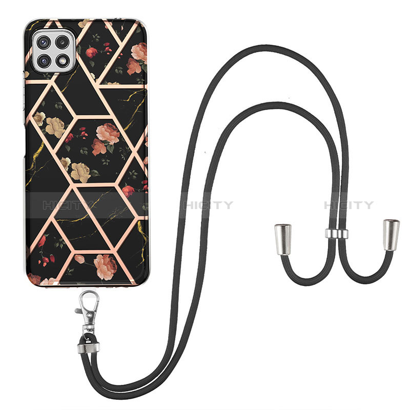 Handyhülle Silikon Hülle Gummi Schutzhülle Flexible Modisch Muster mit Schlüsselband Lanyard Y02B für Samsung Galaxy A22s 5G