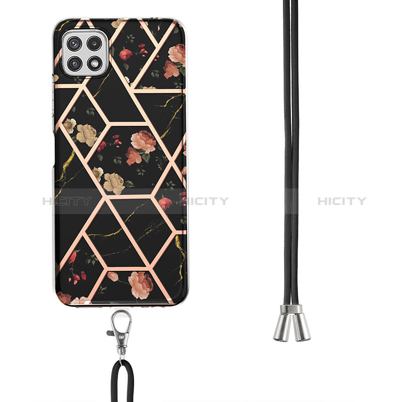 Handyhülle Silikon Hülle Gummi Schutzhülle Flexible Modisch Muster mit Schlüsselband Lanyard Y02B für Samsung Galaxy A22s 5G