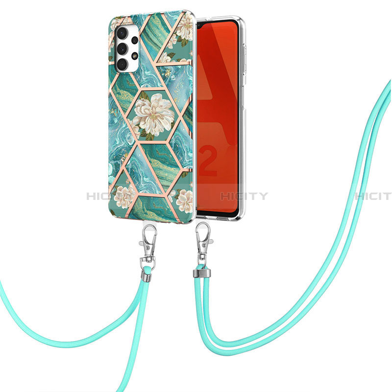 Handyhülle Silikon Hülle Gummi Schutzhülle Flexible Modisch Muster mit Schlüsselband Lanyard Y02B für Samsung Galaxy A32 4G groß