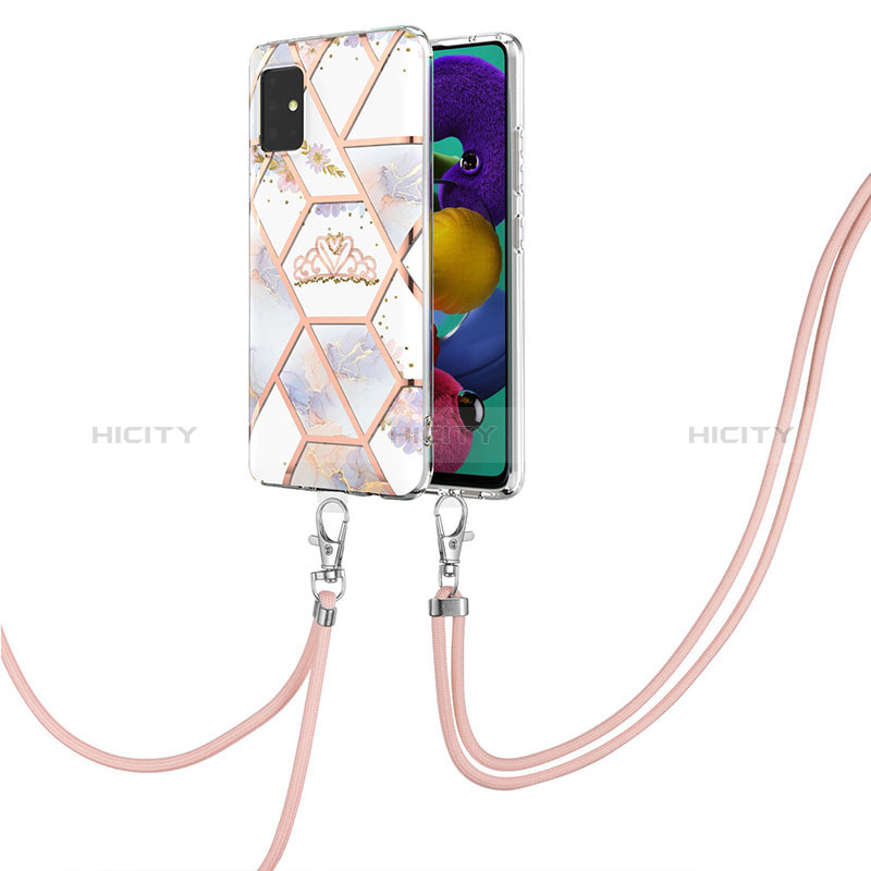 Handyhülle Silikon Hülle Gummi Schutzhülle Flexible Modisch Muster mit Schlüsselband Lanyard Y02B für Samsung Galaxy A51 4G Grau