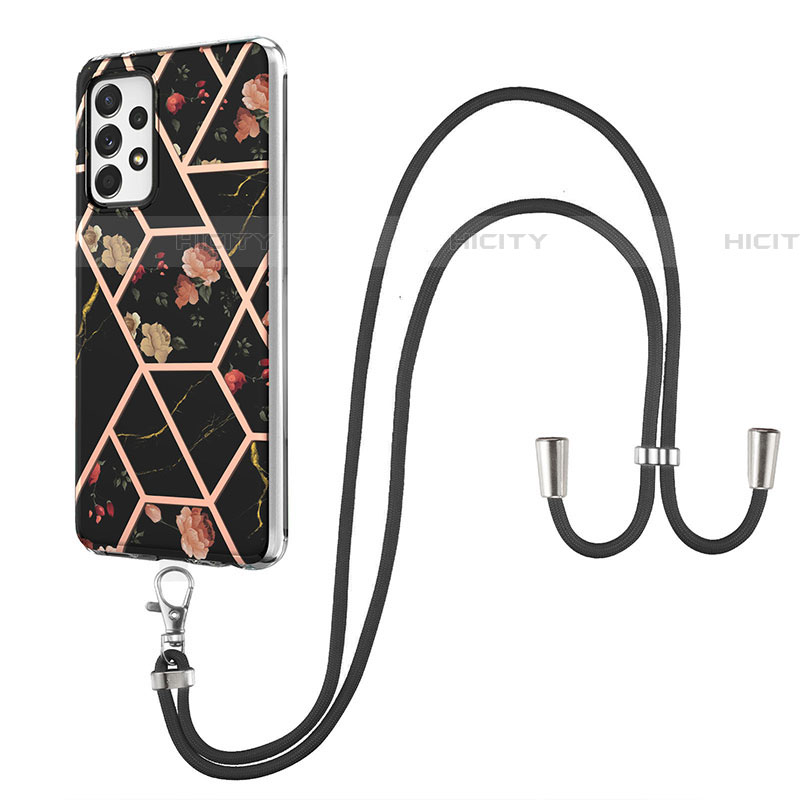 Handyhülle Silikon Hülle Gummi Schutzhülle Flexible Modisch Muster mit Schlüsselband Lanyard Y02B für Samsung Galaxy A52 4G