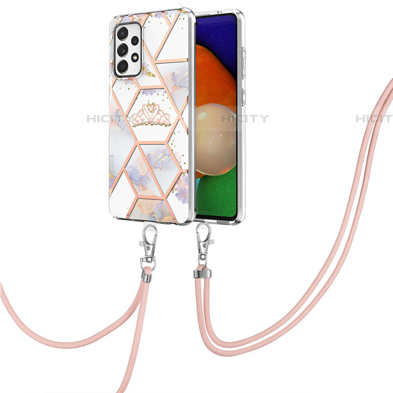 Handyhülle Silikon Hülle Gummi Schutzhülle Flexible Modisch Muster mit Schlüsselband Lanyard Y02B für Samsung Galaxy A52 4G Grau