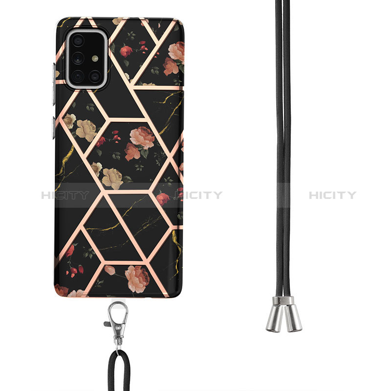 Handyhülle Silikon Hülle Gummi Schutzhülle Flexible Modisch Muster mit Schlüsselband Lanyard Y02B für Samsung Galaxy A71 4G A715 groß