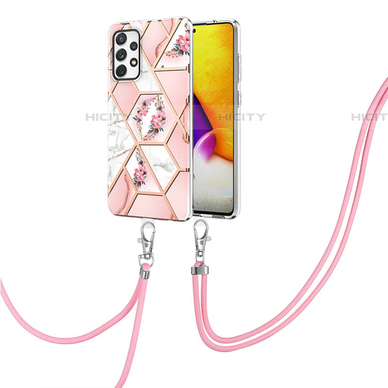 Handyhülle Silikon Hülle Gummi Schutzhülle Flexible Modisch Muster mit Schlüsselband Lanyard Y02B für Samsung Galaxy A72 4G