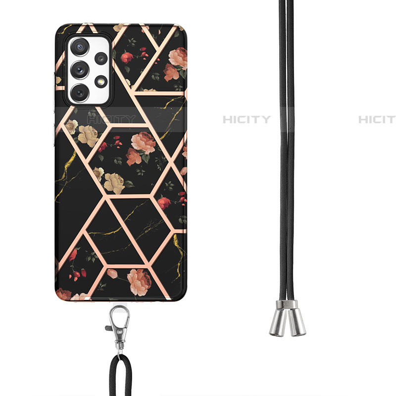 Handyhülle Silikon Hülle Gummi Schutzhülle Flexible Modisch Muster mit Schlüsselband Lanyard Y02B für Samsung Galaxy A72 4G