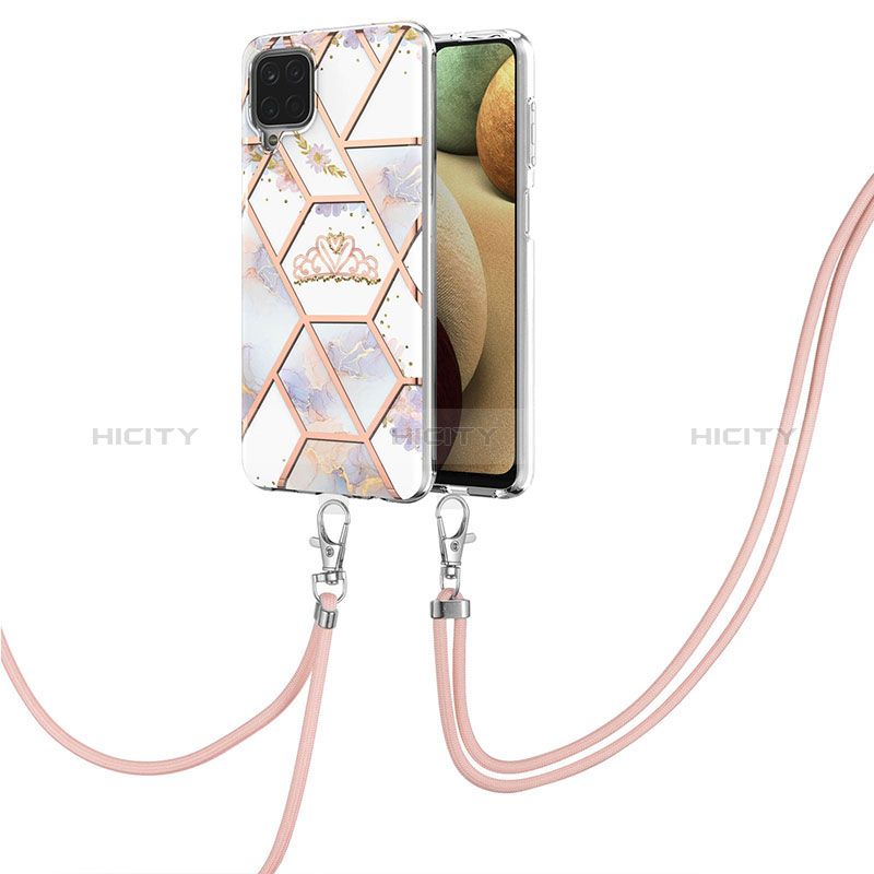 Handyhülle Silikon Hülle Gummi Schutzhülle Flexible Modisch Muster mit Schlüsselband Lanyard Y02B für Samsung Galaxy F12 groß