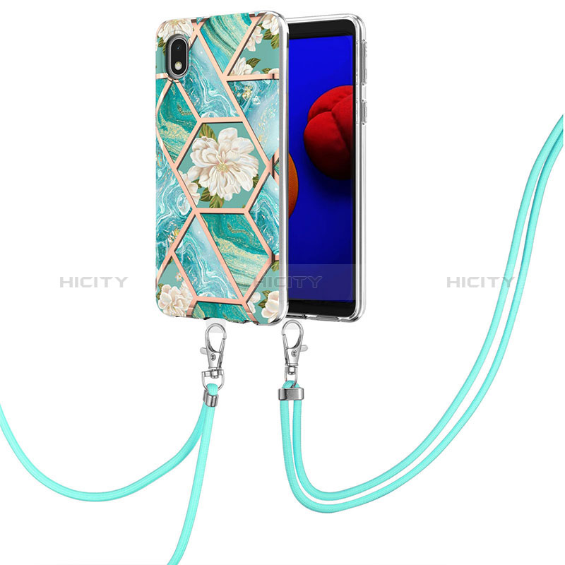 Handyhülle Silikon Hülle Gummi Schutzhülle Flexible Modisch Muster mit Schlüsselband Lanyard Y02B für Samsung Galaxy M01 Core groß