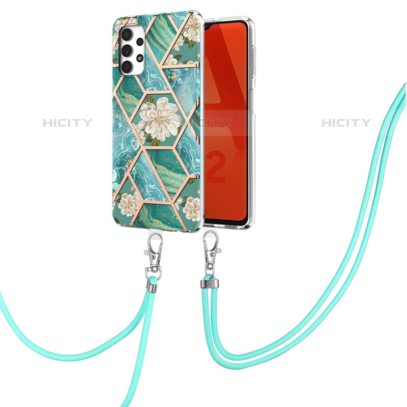 Handyhülle Silikon Hülle Gummi Schutzhülle Flexible Modisch Muster mit Schlüsselband Lanyard Y02B für Samsung Galaxy M32 5G