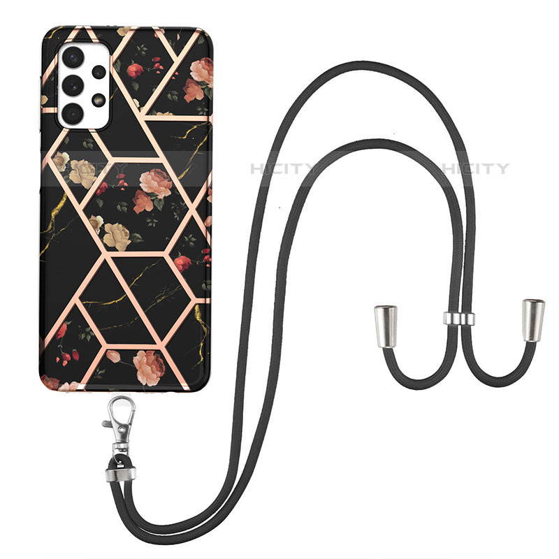 Handyhülle Silikon Hülle Gummi Schutzhülle Flexible Modisch Muster mit Schlüsselband Lanyard Y02B für Samsung Galaxy M32 5G