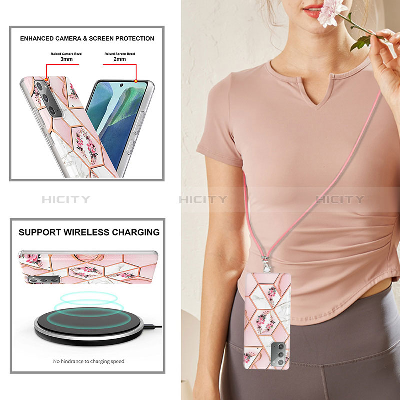 Handyhülle Silikon Hülle Gummi Schutzhülle Flexible Modisch Muster mit Schlüsselband Lanyard Y02B für Samsung Galaxy Note 20 5G groß