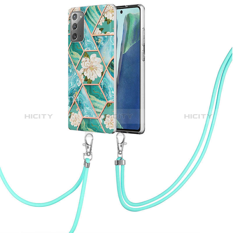 Handyhülle Silikon Hülle Gummi Schutzhülle Flexible Modisch Muster mit Schlüsselband Lanyard Y02B für Samsung Galaxy Note 20 5G Grün Plus