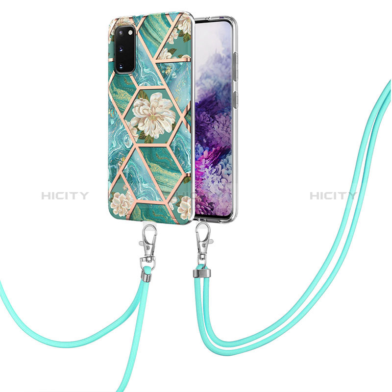 Handyhülle Silikon Hülle Gummi Schutzhülle Flexible Modisch Muster mit Schlüsselband Lanyard Y02B für Samsung Galaxy S20 5G Grün