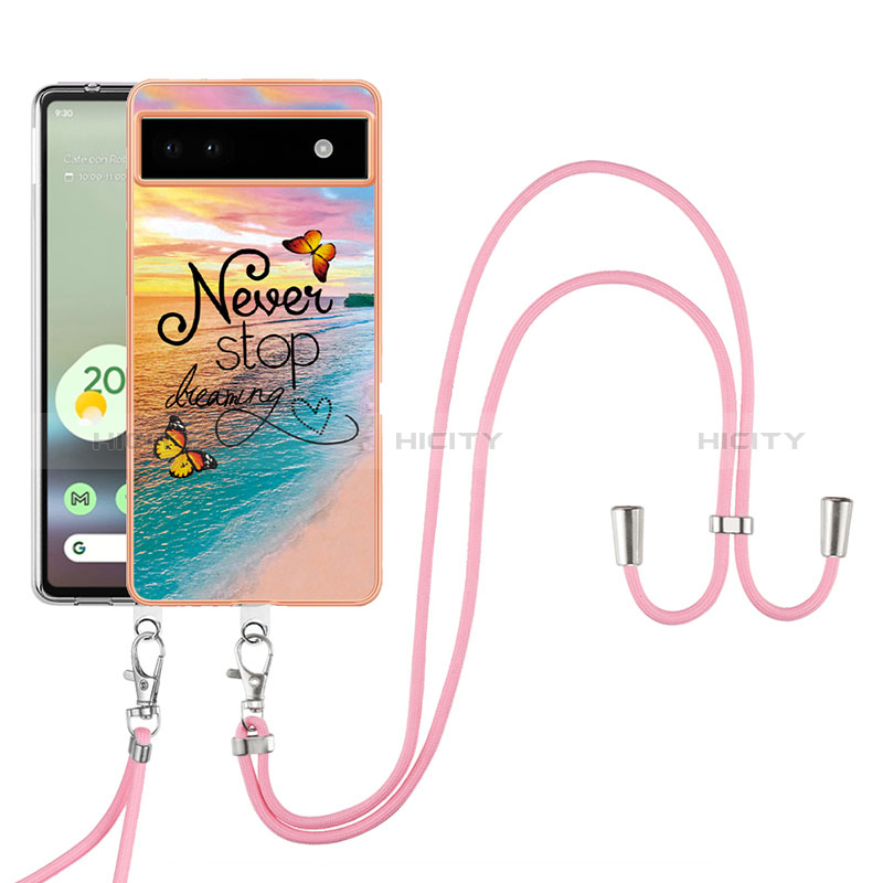 Handyhülle Silikon Hülle Gummi Schutzhülle Flexible Modisch Muster mit Schlüsselband Lanyard Y03B für Google Pixel 6a 5G groß