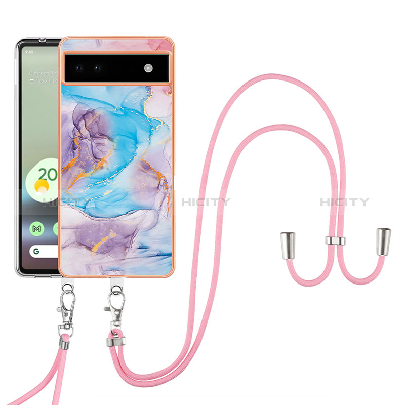 Handyhülle Silikon Hülle Gummi Schutzhülle Flexible Modisch Muster mit Schlüsselband Lanyard Y03B für Google Pixel 6a 5G groß