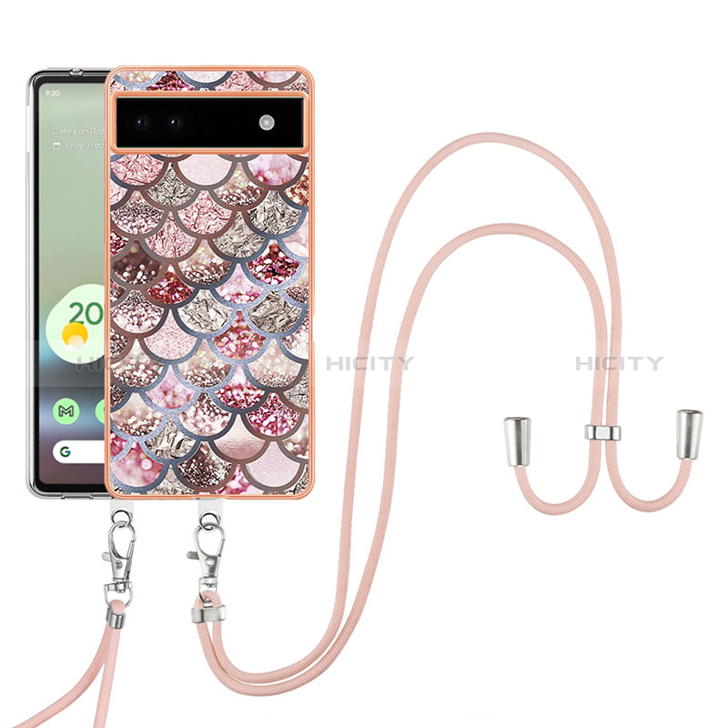 Handyhülle Silikon Hülle Gummi Schutzhülle Flexible Modisch Muster mit Schlüsselband Lanyard Y03B für Google Pixel 6a 5G groß