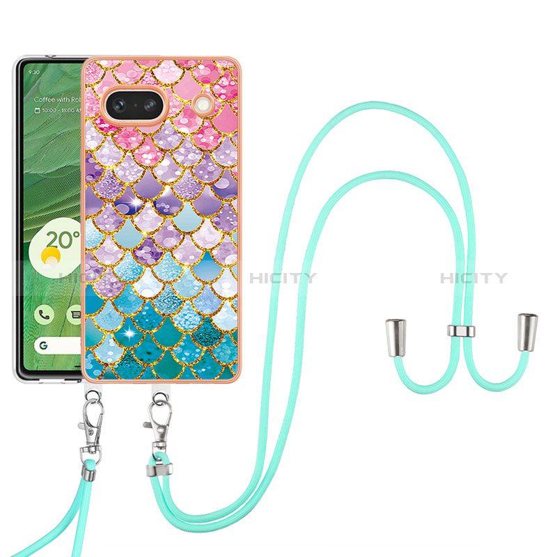 Handyhülle Silikon Hülle Gummi Schutzhülle Flexible Modisch Muster mit Schlüsselband Lanyard Y03B für Google Pixel 7a 5G Bunt