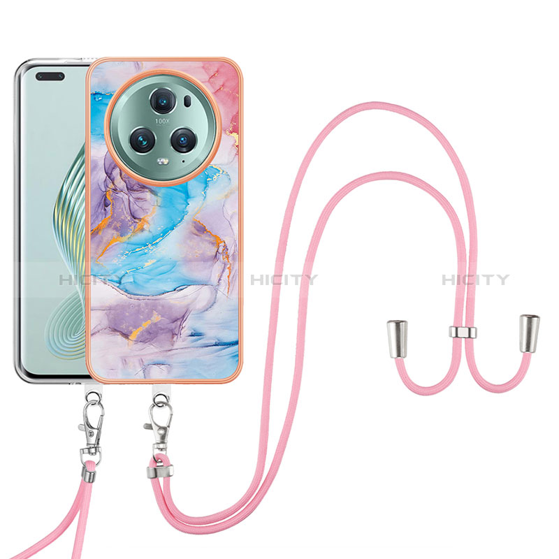 Handyhülle Silikon Hülle Gummi Schutzhülle Flexible Modisch Muster mit Schlüsselband Lanyard Y03B für Huawei Honor Magic5 Pro 5G Blau