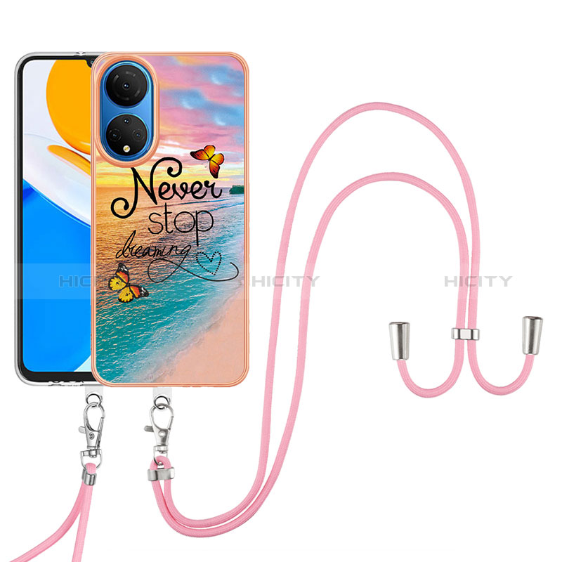 Handyhülle Silikon Hülle Gummi Schutzhülle Flexible Modisch Muster mit Schlüsselband Lanyard Y03B für Huawei Honor X7 groß